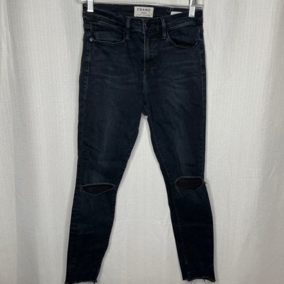 Frame Blue Black Le High Skinny Jeans - Picture 1 of 3